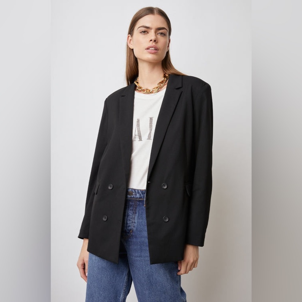 NWT Rails Jac Double-Breasted Linen Blazer Black Sz S